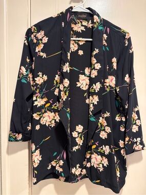 Floral Open Front Blazer - Navy with Flowers
